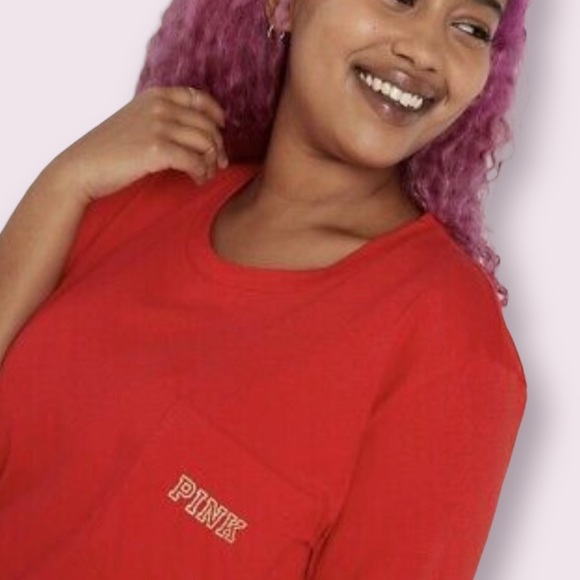 PINK Victoria's Secret Red and Gold Bling Short Sleeve Campus Tee Size Small - Picture 7 of 7